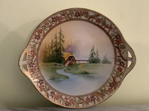 NIPPON BIBI MARK HANDELED PLATE WITH JEWELED BORDER - Picture 1 of 6