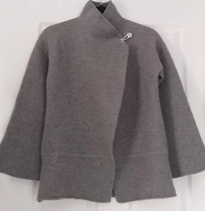 Womens AllSaints Grey Long Sleeve Merino Wool Clasp Cape Coat Size S - Picture 1 of 13