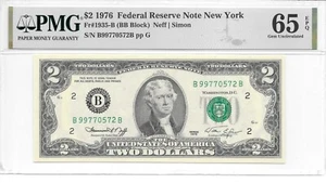 1976 New York Harder to find BB Block $2 FRN PMG 65 EPQ Gem Uncirculated - Picture 1 of 4