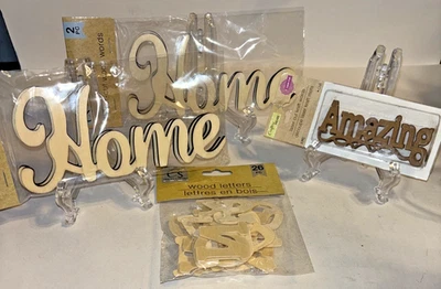 Artesano Cuadrado Cortado con Láser Madera Palabras y Letras NUEVO Lote de 4 Artesanías Kraft Foto 1 de 4