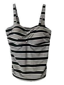 Catalina Black White Striped Ruched Tankini Swim Top, Size 1X 16W - Picture 1 of 4