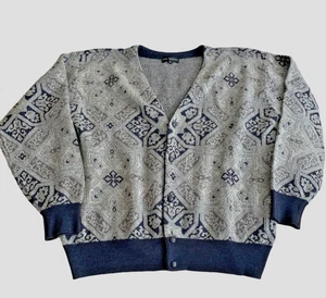 Cardigan maglione vintage anni 70 Guy Laroche PARIS misto lana navy unisex donna taglia XL - Foto 1 di 13