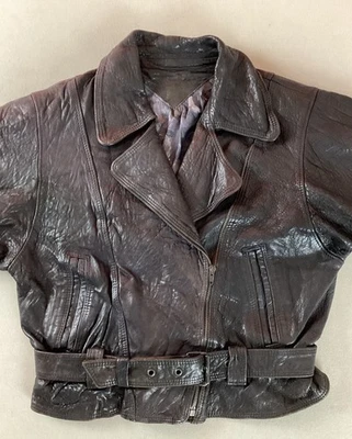 Vintage Leather Biker Jacket Motorcycle Jacket Black Sheepskin Ladies’ Size L - Image 1 of 4