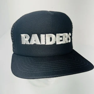 Vintage New Era Pro Design Block Letters Trucker Raiders Snapback Hat Black - Picture 1 of 12
