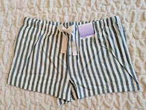 NEW! Stars Above Cotton Flannel Lounge Shorts - Green Stripe - Large - Pockets - Picture 1 of 3