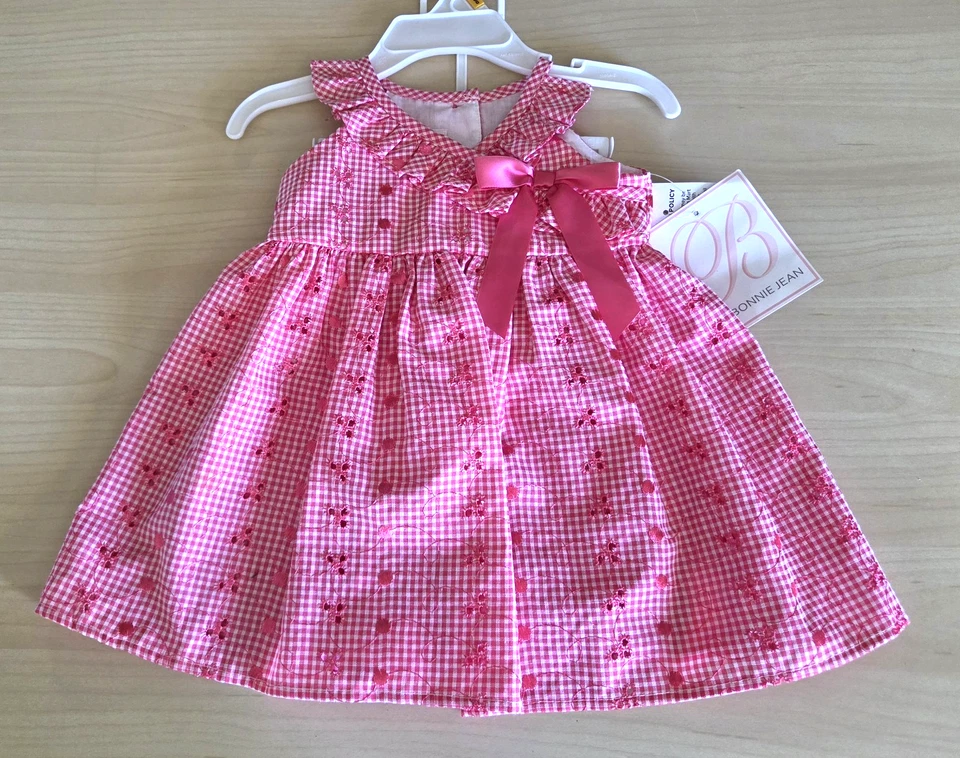 B By BONNIE JEAN Baby Girls Pink & White Eyelet Sleeveless Sundress Size 12M NWT - Image 1 of 4