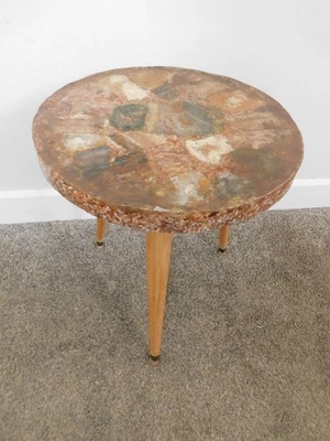Retro MCM 1960s Tripod Florida Mosaic Tile Table VTG Space-age Wicker Furniture - Image 1 of 4