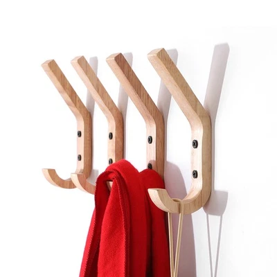 1PC Natural  Oak Wood Coat Hanger Hook Hanging Rack Hat Towel Organizer Storage - Image 1 of 4