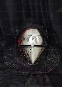 Mittelalter Bacinet 16GA Helm, Klappvisierhelm mit Kettenhemd - Bild 1 von 5