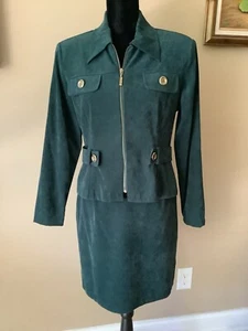 Giorgio Fiorlini Vintage Ladies Forest Green Skirt Suit 2-PC Set; SZ 9/10. - Picture 1 of 19