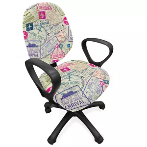 Airplane Office Chair Slipcover Passport Stamps Cities - Picture 1 of 6