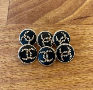 Designer Vintage Designer Black Rhinestone Gold Button STAMPED | 6 PC Bundle - Picture 1 of 2