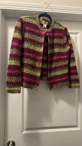 EUC Talbots Vintage Striped Wool Blend Colorful SnapCardigan Jacket Hong Kong LP - Picture 1 of 7
