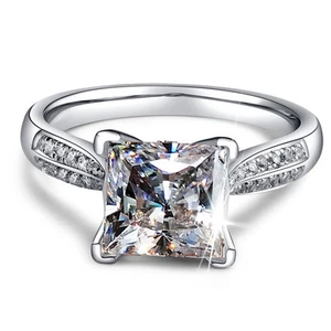 Anillo de compromiso de boda de plata 925 para mujer de 2 quilates corte princesa AAA CZ CZ TALLA 4-9 - Imagen 1 de 21