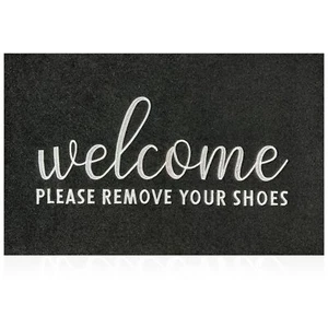 Black Non-Slip Welcome Mat Please Remove Your Shoes Easy Clean Door Mat - Picture 1 of 7