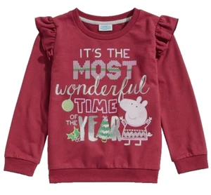Peppa Pig Girls Ruffle Trim Sweatshirt Maroon Red 6x Most Wonderful Time of Year - Picture 1 of 2