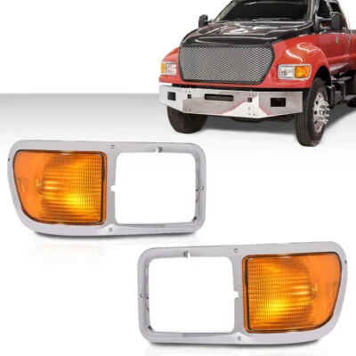 Fit For 2000-2015 Ford F650 F750 F-650 -F750 Headlights Bezel Corner Light Pair - Image 1 of 4