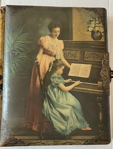 Antique Victorian Celluloid Photo Album Music Box-Girl Playing Piano - Picture 1 of 12