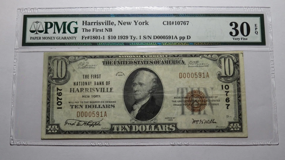$10 1929 Harrisville New York NY National Currency Bank Note Bill Ch #10767 VF30 - Image 1 of 4