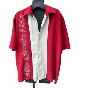 Karibik Herren M weinrot elfenbein tropisch Hemd Strand Resort Kleidung Knopfleiste Kragen - Bild 1 von 12