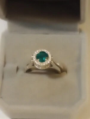 FLIP RING NATURAL EMERALD&TANZANITE DIAMOND ACCENTS 925 SOLID SILVER RING SIZE 7 - Image 1 of 4