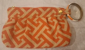 Mudpie Clutch Geldbörse mit Holz Hänger Armband orange & hellbraun geometrische Jute - Bild 1 von 4