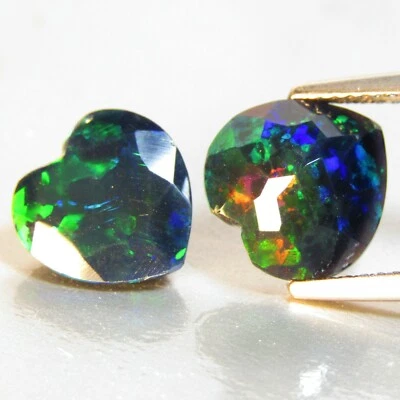 3,68 карата натуральный цвет играть черный опал сердце матч пара Эфиопия драгоценные камни-VDO - Изображение 1 из 4