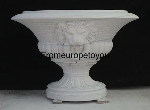 BEAUTIFUL CARVED MARBLE ESTATE MARBLE CARVED URNS WITH LIONS - LUE21 Cover