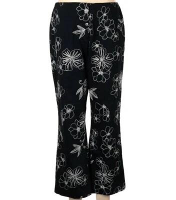 Sigrid Olsen Women's Embroidered Floral Flat Front Pants Black Size 8 - Image 1 of 4