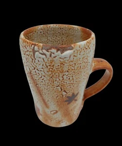 Hand Thrown Studio Art Pottery Textured Coffee Mug Stamped Burnt Orange Leaf - Picture 1 of 10