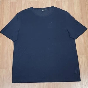 Boss Mens xxl tiburt slub linen short sleeve t shirt dark blue crew neck casual - Picture 1 of 11
