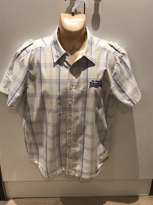 LONSDALE LONDON SHIRT THE ORIGINAL / MEDIUM shortsleeve  Vintage 90's WHITE BLUE - Image 1 of 4