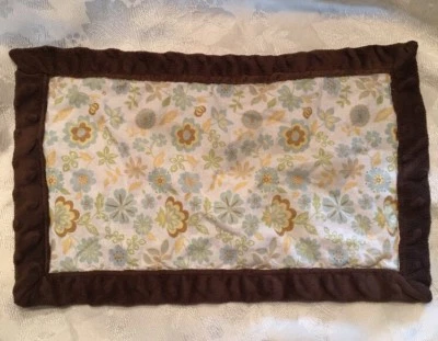 Manta de seguridad para bebé marrón Minky Dot azul floral Lovey rectangular Foto 1 de 2