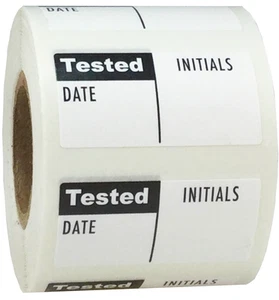 Weiße & schwarze Aufkleber ""Getestet: DATUM - INITIALEN"" | 0,75 x 1,5" Zoll | 500er-Pack - Bild 1 von 3
