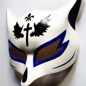 Half Face Handmade Anime Fox Mask Kitsune Halloween Party Cosplay Accessery Prop - Picture 1 of 3