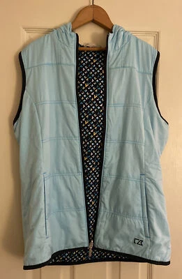 Cutter & Buck Light Blue & Patterned Hooded Reversible Puffer Vest Women’s M - Image 1 of 4