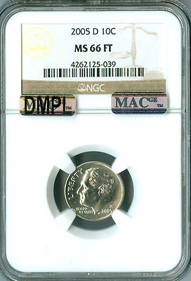 2005 D ROOSEVELT DIME NGC MS66 FT MAC DMPL PQ BUSINESS STRIKE MAC SPOTLESS  . - Image 1 of 4