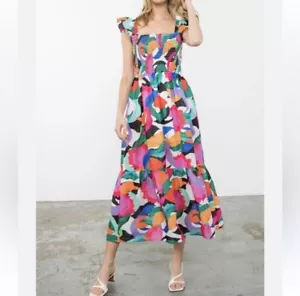 THML Printed Smocked Flutter Sleeve Maxi Dress SZ XL NWT - Picture 1 of 5