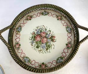 Piatto floreale Maria Antonietta in cesto intrecciato antico 9,5" D HTF - raro Q511 - Foto 1 di 9