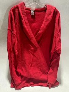 Moda International Women’s Ribbed Long Sleeve Hooded Red Size Medium - Picture 1 of 3