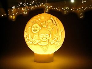 Custom Lithophane Photo Ornament Ball / LED Night Light, 3D printed Lamp, Xmas