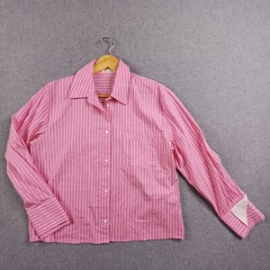 Sunnygirl Shirt Women 12 Pink White Banker Stripe Button Up Collared Office Work - Picture 1 of 13
