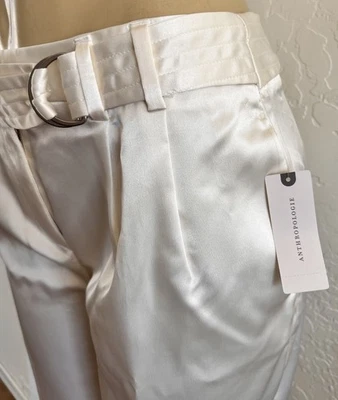 Nuevo con etiquetas Nuevo $148 Maeve Anthropologie Paracaídas Sedoso Pantalones Joggers Marfil Cinturón Talla 6 Foto 1 de 4