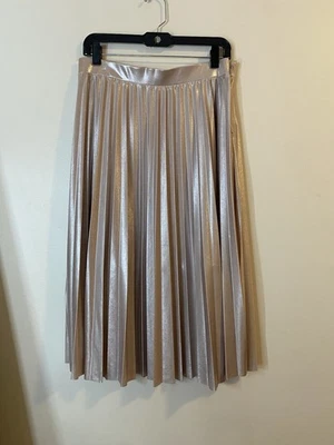 Rachel Roy Womens Champaign Pleated Metallic Silky Skirt Size Large  - Image 1 of 4