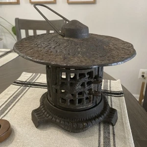 Nice Antique Japanese Chinese Cast Iron Pagoda Garden Lantern Bird Bamboo - Picture 1 of 7
