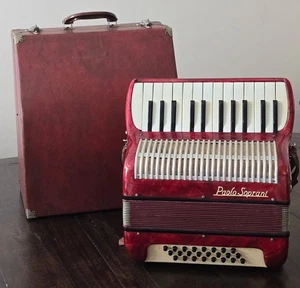 Vintage Paolo Soprani Accordion Red 25 Key 24 Bass w/ Case & Straps – Italy - Picture 1 of 16