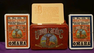 UNION PACIFIC RAILROAD GRANDE EVENTO 10 maggio 1869 Omaha CARTE DA GIOCO LATTA c1990 - Foto 1 di 20