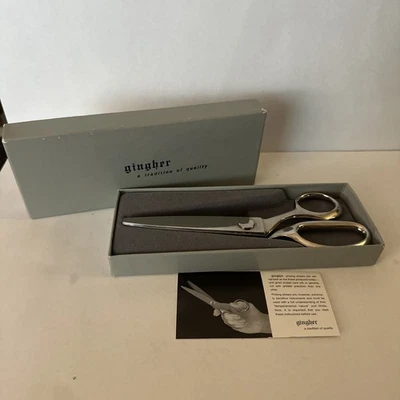 Gingher Pinking Shears W/ Box Vintage Sewing Scissors USA Chrome w/ Insert EUC - Image 1 of 4