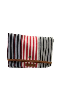 Sonia Rykiel Womens Cotton Leather Trim Striped Foldover Clutch Handbag Black - Picture 1 of 5