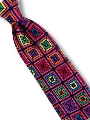 Corbata geométrica Paul Fredrick para hombre 100 % seda multicolor funky cuadrados XL Foto 1 de 4